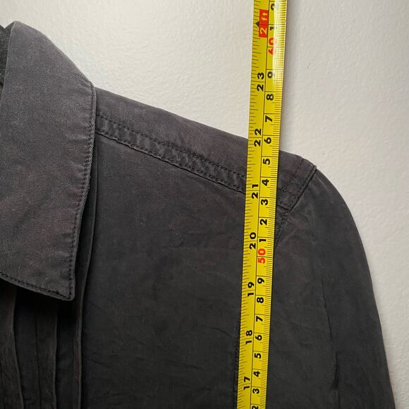 Sundance Women's size Small Alyona Black Long Sleeve Snap Up Pleated Blouse Top - Picture 6 of 8